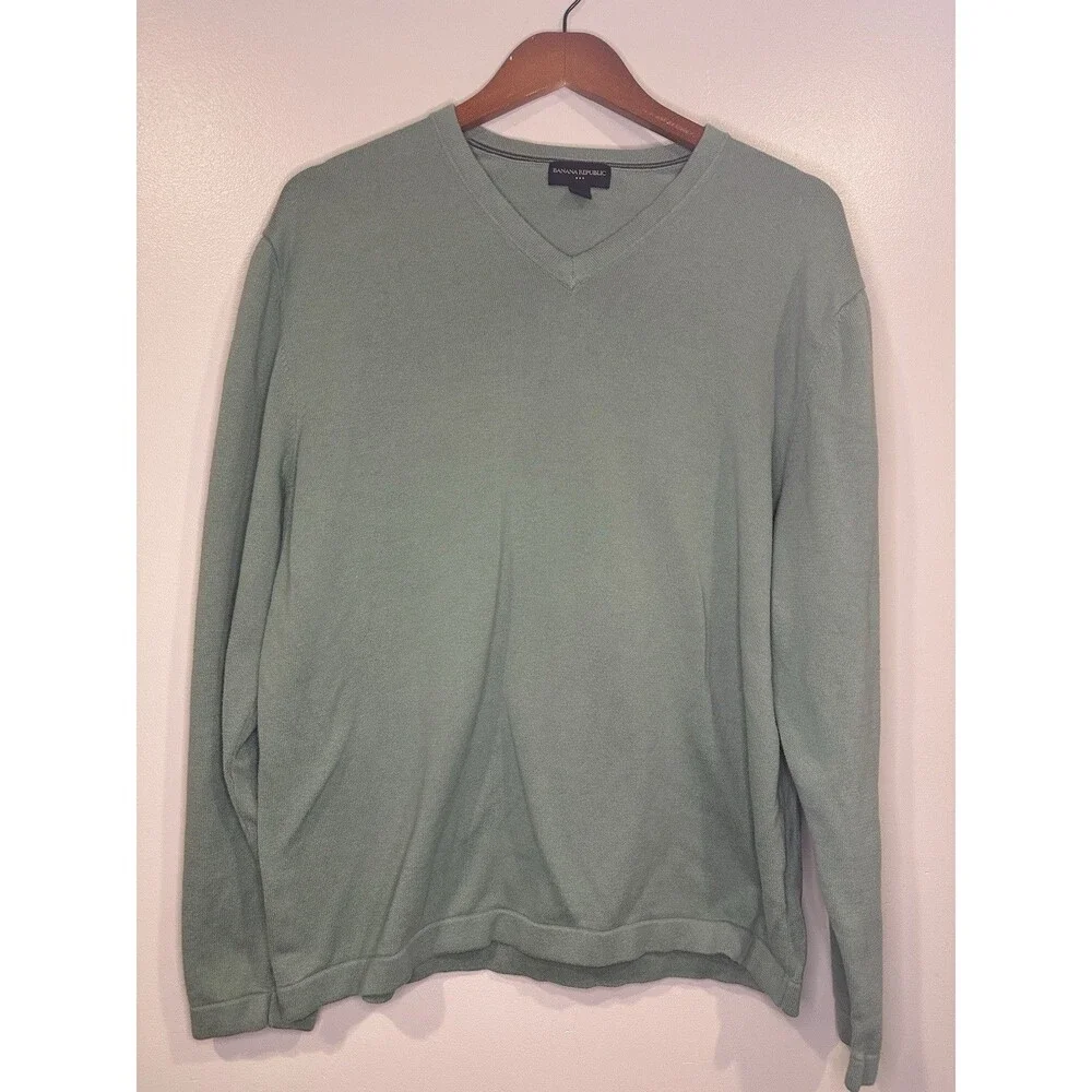 Banana Republic Mens Sweater XL V Neck Knit Cotton Classic Preppy Career Basic
